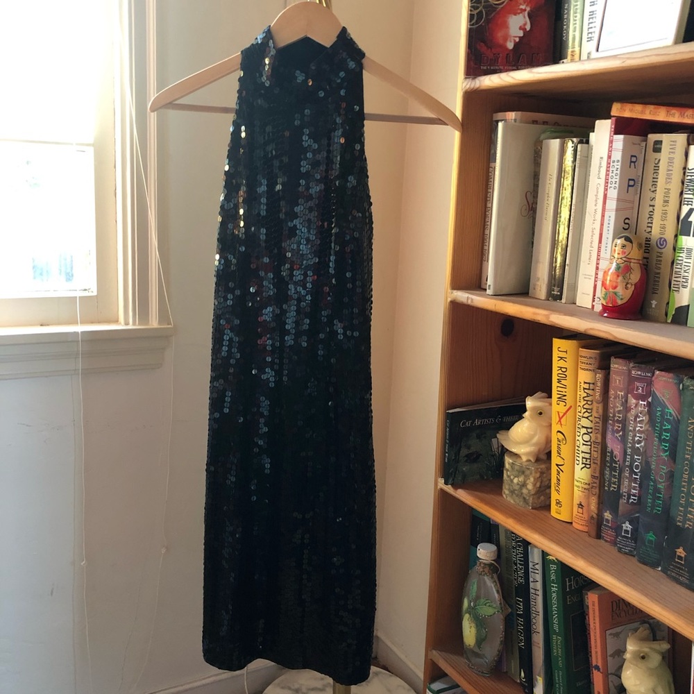 Vintage Black Sequined Halter Dress